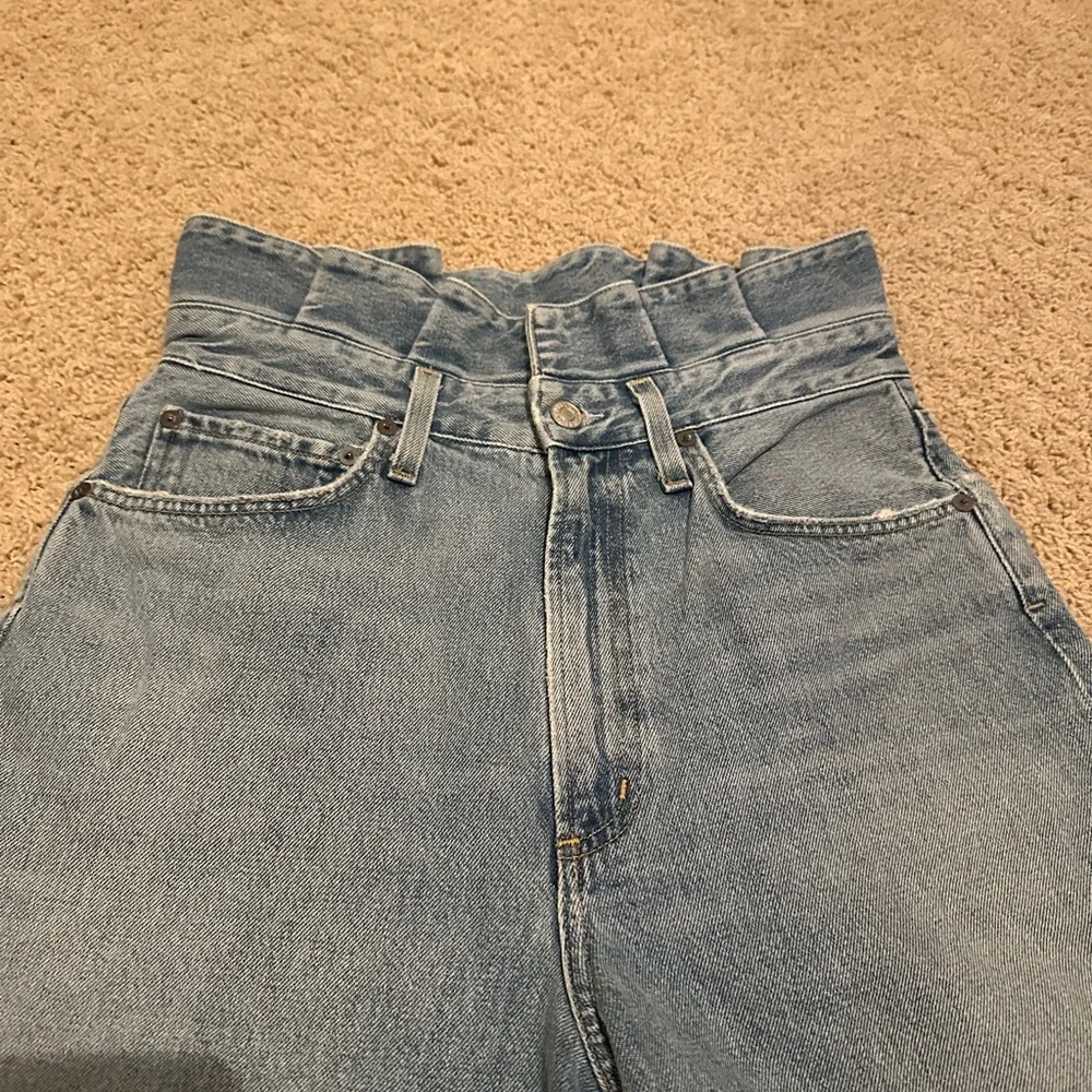 Agolde Blue long length High-Waisted denim shorts